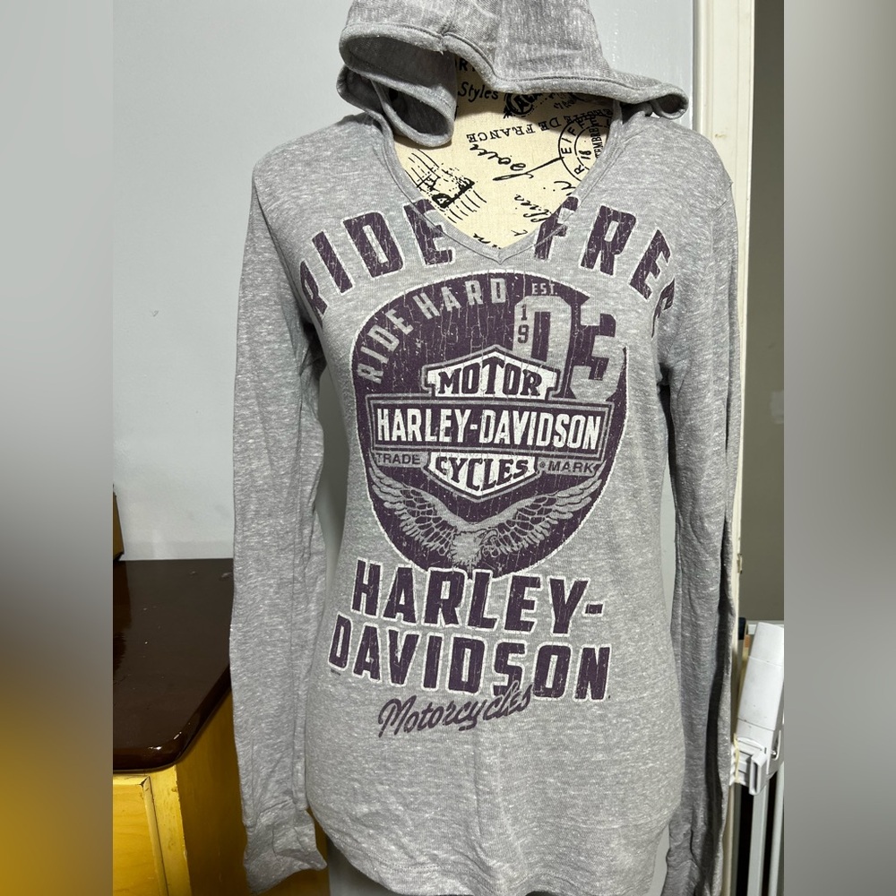 Medium Harley Davison Bike Tour LS Hooded T-shirt